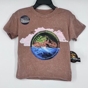 NWT Jurassic World Rebirth T-Shirt Boys 4T Brown Mineral Wash Dinosaur T-Rex